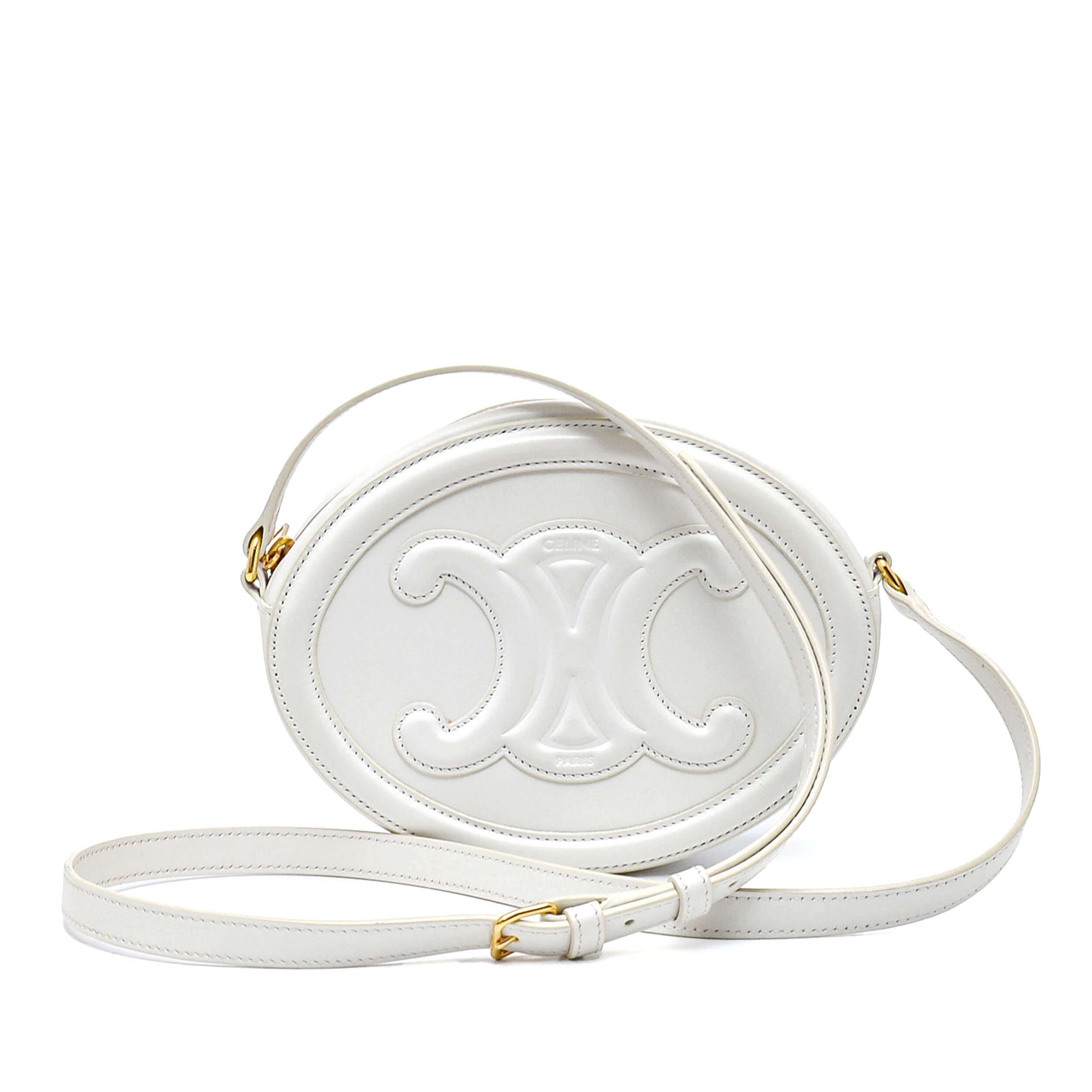 Celine - White Leather Oval Purse Crossbody Bag